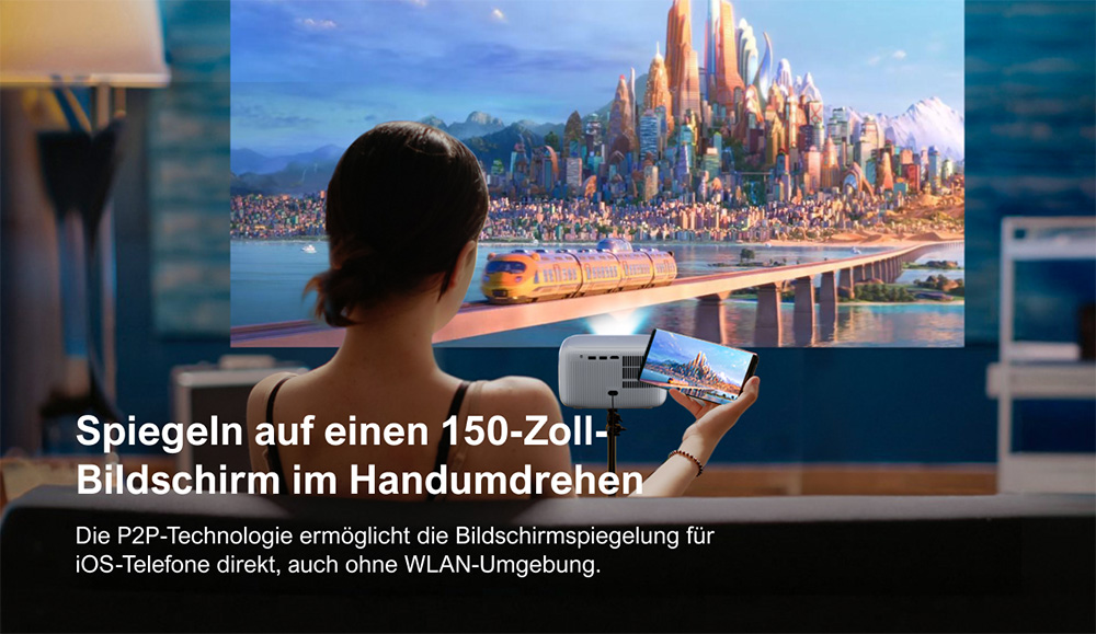ULTIMEA Apollo P10 Tragbarer Beamer, 300 ANSI, 1080P-Dekodierung, natives 720P, 2,4 GHz/5 GHz WLAN