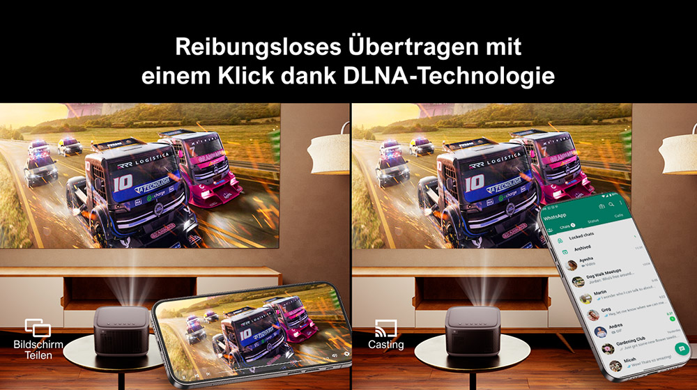 [Netflix 1080P] Ultimea Apollo P50 Beamer, 800 ANSI Lumen, Native 1080P Projektor, Dolby Audio, Automatische Bildschirmanpassung und Objektvermeidung, WiFi 6, Bluetooth 5.3