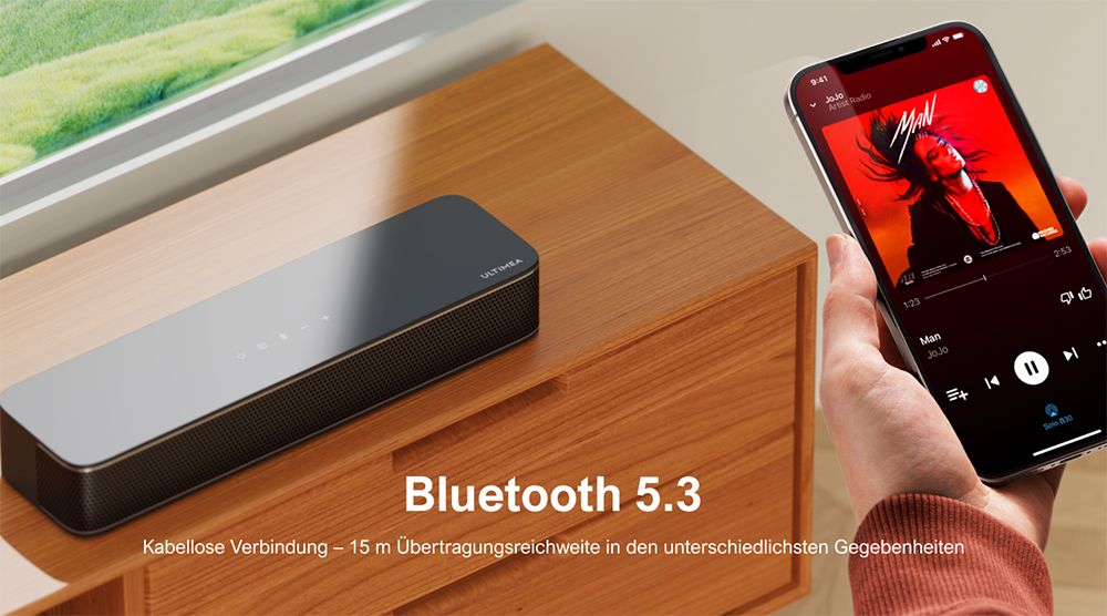 Ultimea Solo B30 Pro Soundbar, 120 W Spitzenleistung, 2.1-Kanal, integrierter 3-Zoll-Subwoofer, 10-Band-Equalizer-Einstellungen, 121 voreingestellte EQ-Matrizen, Bluetooth 5.3, App-Steuerung