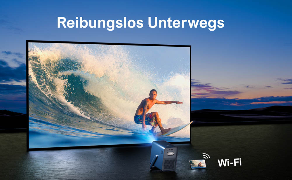 [Netflix 1080P] Ultimea Poseidon E40 Beamer, 1000 ANSI Lumen, Android TV 11.0, 4K-Dekodierung, Native 1080P, Dolby Audio, 6D Trapezkorrektur, Autofokus, 2 x 10W Lautsprecher, WiFi 6, Bluetooth 5.3