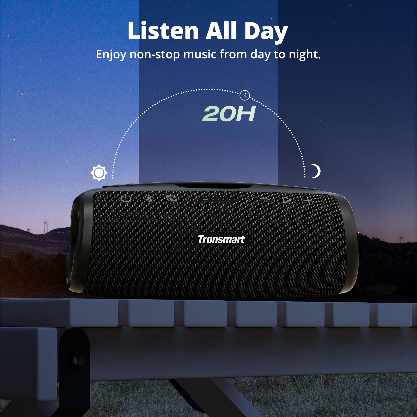 Prenosný vonkajší reproduktor Tronsmart Mirtune S100, Bluetooth 5.3, výkon 50 W, 20 hodín prehrávania, prispôsobiteľný EQ, vodotesnosť IPX7, vysúvacia rukoväť - čierny