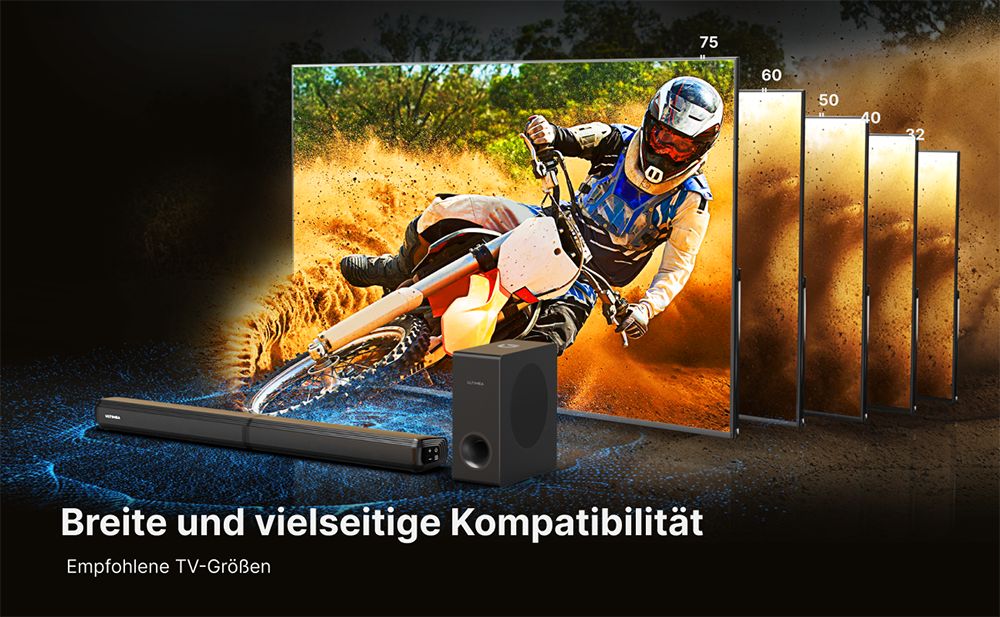 ULTIMEA Apollo S60 Abnehmbare Soundbar mit Subwoofer, 4.1 Kanal, Bluetooth 5.3, 3 EQ-Modi, 280 W Spitzenleistung