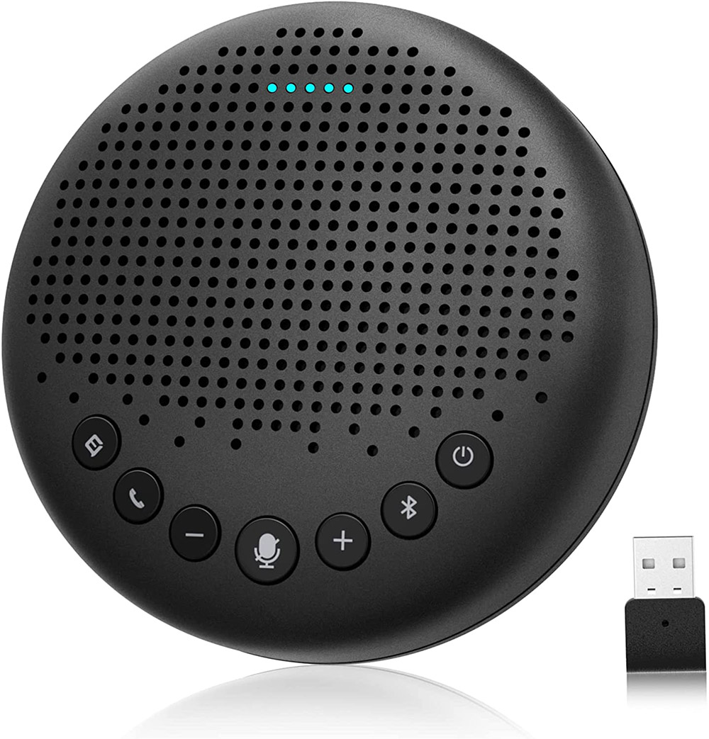 eMeet Luna Lite Portable Bluetooth Conference Speaker with Microphones, Voice AI Noise Cancelling, USB / Bluetooth / Wireless Adapter / AUX Connection, Daisy Chain, 360° Voice Pickup