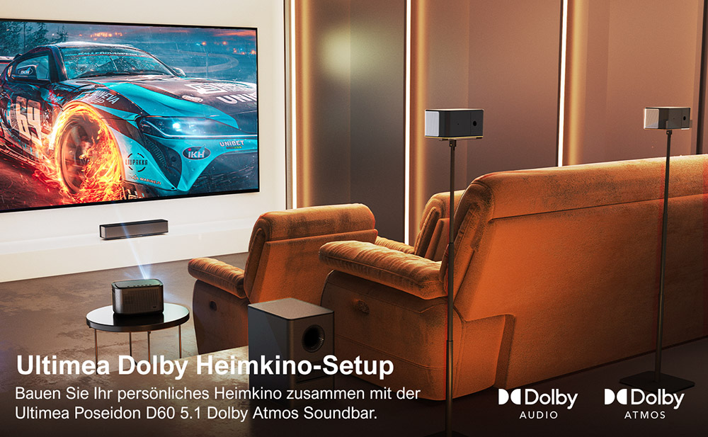 [Netflix 1080P] Ultimea Apollo P50 Beamer, 800 ANSI Lumen, Native 1080P Projektor, Dolby Audio, Automatische Bildschirmanpassung und Objektvermeidung, WiFi 6, Bluetooth 5.3