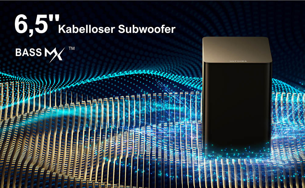 Ultimea Poseidon D70 7.1-Kanal-Soundbar-Subwoofer-Lautsprecher-Kit, 10-Band-Equalizer, 121 voreingestellte EQ-Matrizen, BassMX-Technologie, intelligente APP-Steuerung