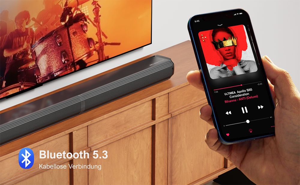 ULTIMEA Apollo S60 Abnehmbare Soundbar mit Subwoofer, 4.1 Kanal, Bluetooth 5.3, 3 EQ-Modi, 280 W Spitzenleistung