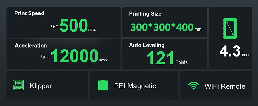 3D tlačiareň Artillery Sidewinder X4 Plus, 300*300*400 mm, rýchlosť tlače 500 mm/s, vysokoteplotná tlač 300 ℃, XY-kovová lineárna vodiaca lišta, automatické vyrovnávanie, účinné chladiace ventilátory 8000 ot/min