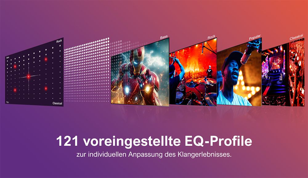 Ultimea Solo B30 Pro Soundbar, 120 W Spitzenleistung, 2.1-Kanal, integrierter 3-Zoll-Subwoofer, 10-Band-Equalizer-Einstellungen, 121 voreingestellte EQ-Matrizen, Bluetooth 5.3, App-Steuerung