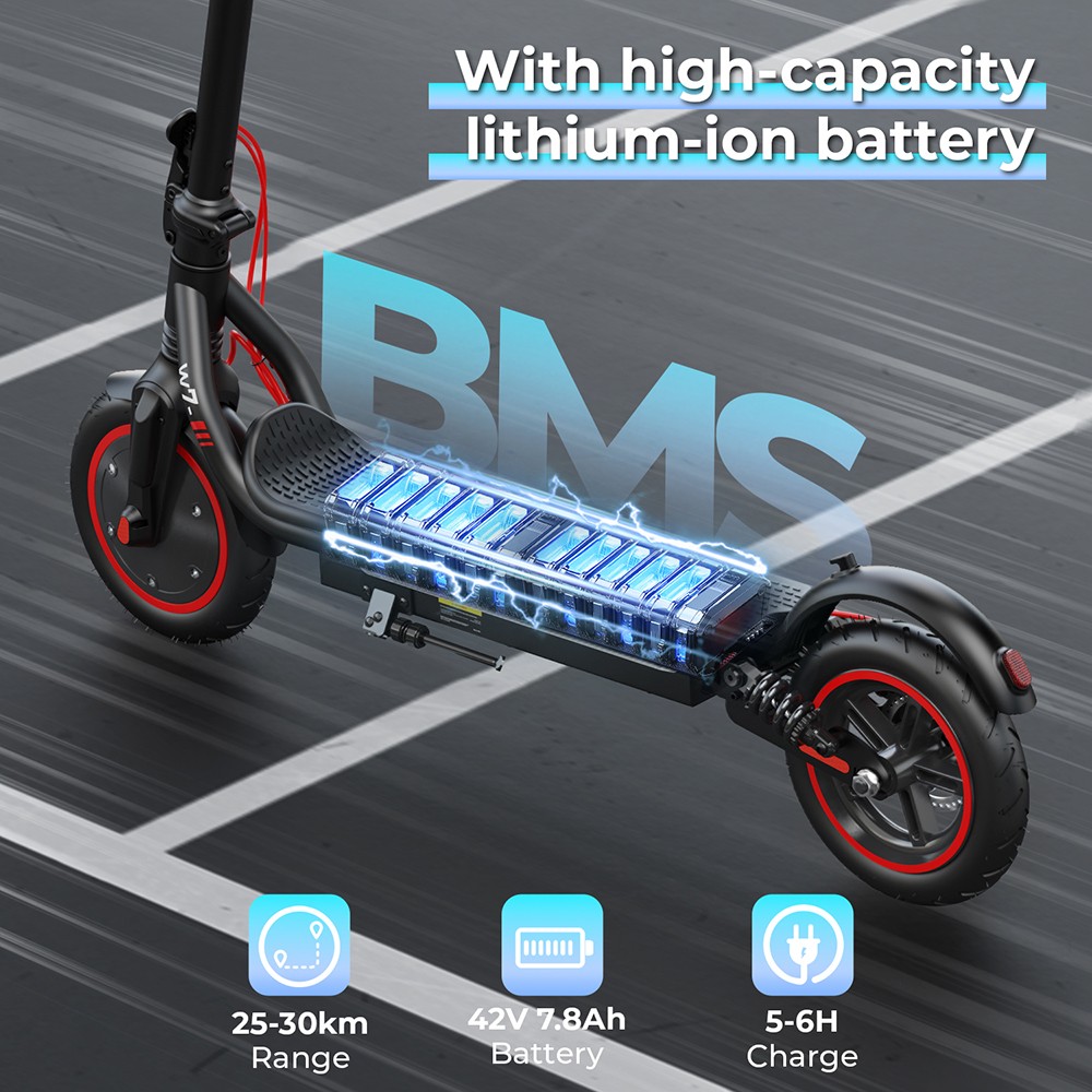 iScooter W7 Electric Scooter, 350W Motor, 42V 7.8AH Battery, 8.5-palcová pneumatika, max. rýchlosť 35 km/h, dojazd 30 km, kotúčová brzda, dvojité tlmenie nárazov, ovládanie APP