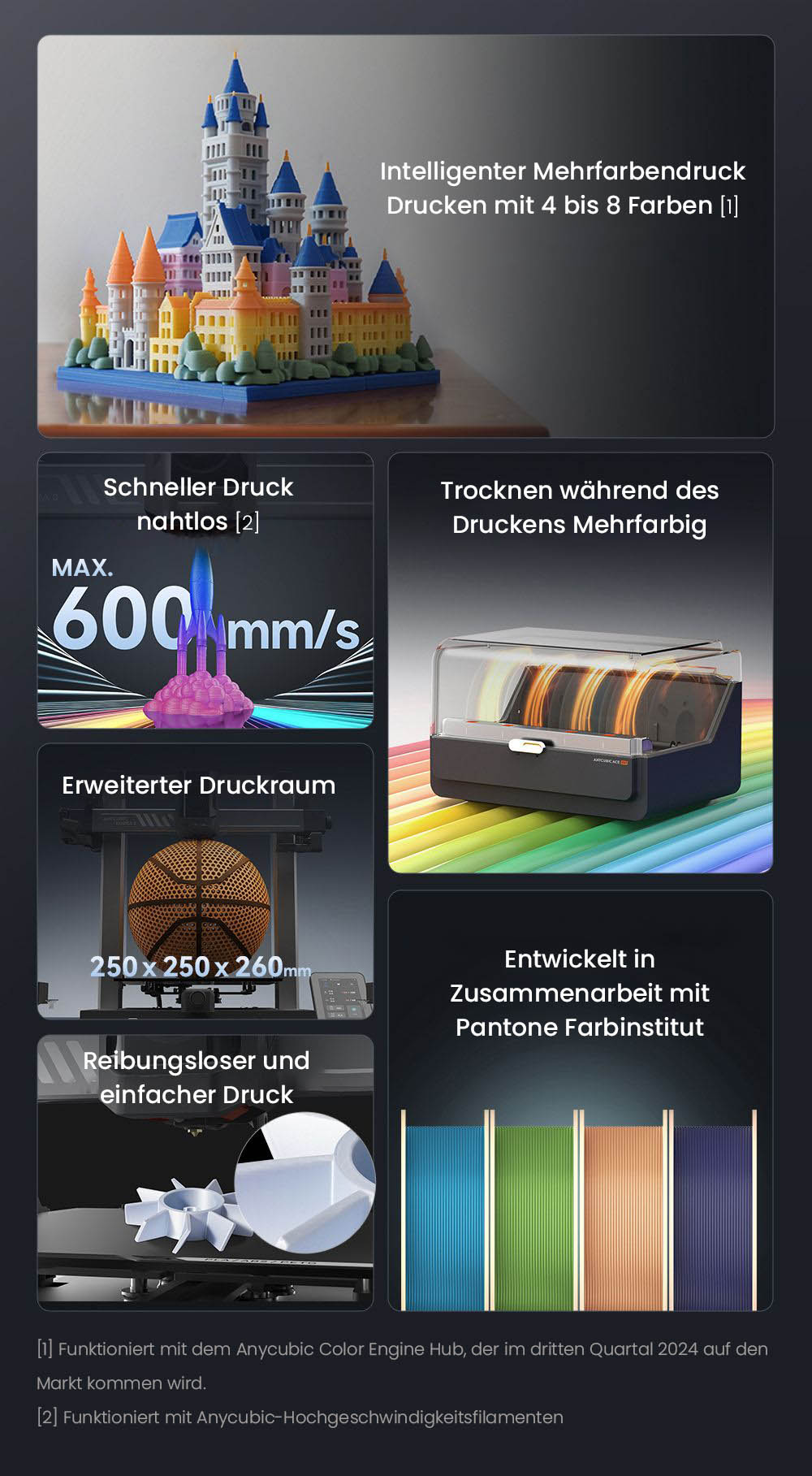 Anycubic Kobra 3 3D Drucker mit ACE Pro Combo + 6kg Creality Hyper-PLA Filament - 2kg Schwarz/Wei&szlig;/Grau