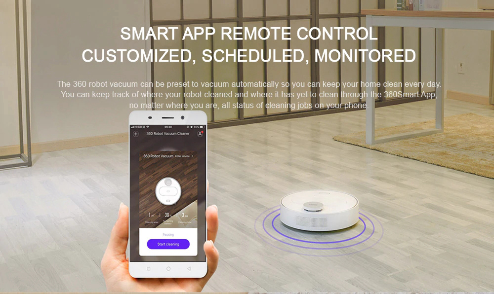 Refurbished 360 S6 Robotic Vacuum and Mop Cleaner, App Control, 1800 Pa Suction Power, HEPA