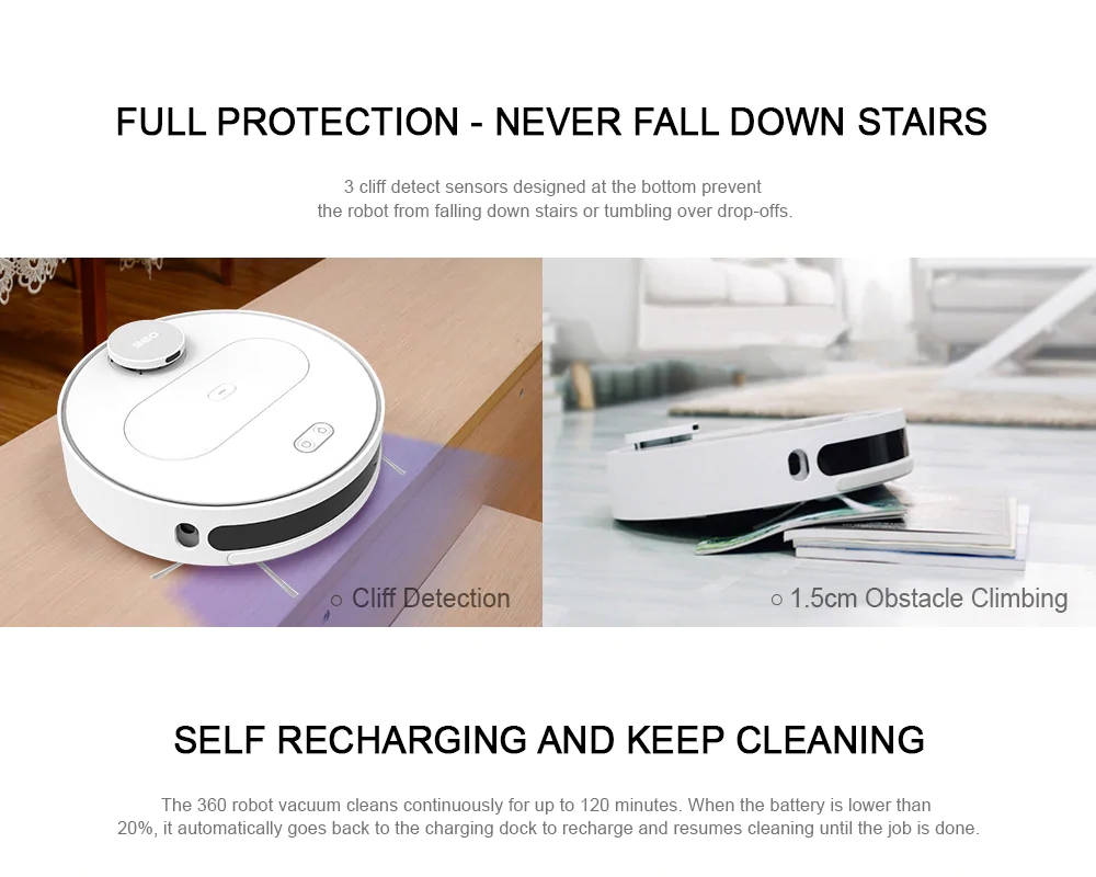 Refurbished 360 S6 Robotic Vacuum and Mop Cleaner, App Control, 1800 Pa Suction Power, HEPA