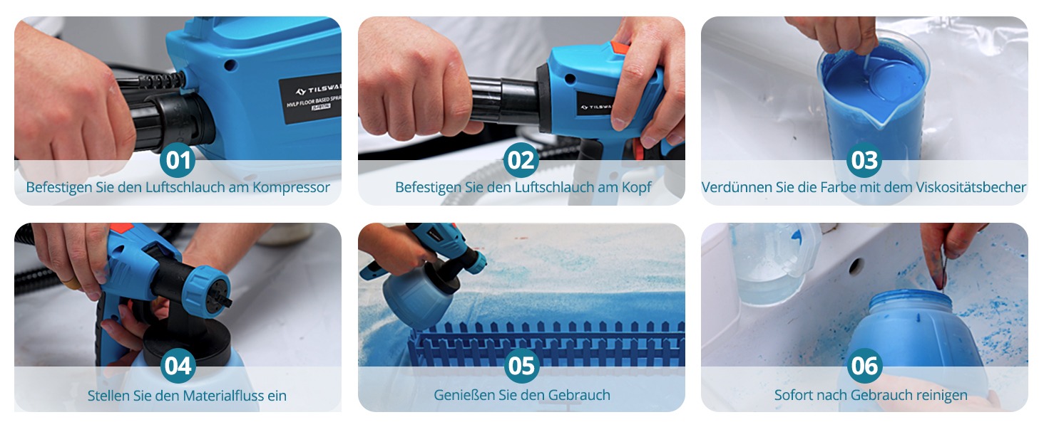 Tilswall 800W Farbspr&uuml;hger&auml;t, Max. 1200 ml/min Spr&uuml;hgeschwindigkeit, abnehmbarer 1300-ml-Tank, 3 D&uuml;sengr&ouml;&szlig;en, Blau