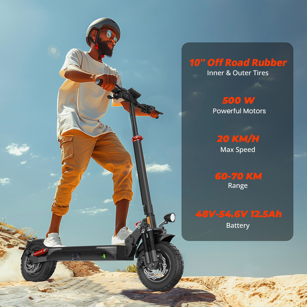 isinwheel T4 Electric Scooter, ABE Version, 1000W Motor, 48V 12.5Ah batéria, 10-palcová pneumatika, max. rýchlosť 20km/h, dojazd 70km, kotúčová brzda, predné a zadné tlmiče, ovládanie aplikácií