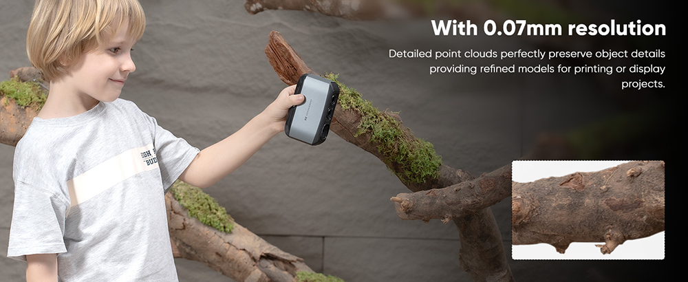 3DMakerpro Moose 3D Scanner,  Al Visual Tracking, 0.03mm Accuracy, 0.07mm Resolution, Blue LED Light Source, 24-bit Color Camera, 10fps Frame Rate, Anti-Shake Lenses, Compatible with Windows/MacOS