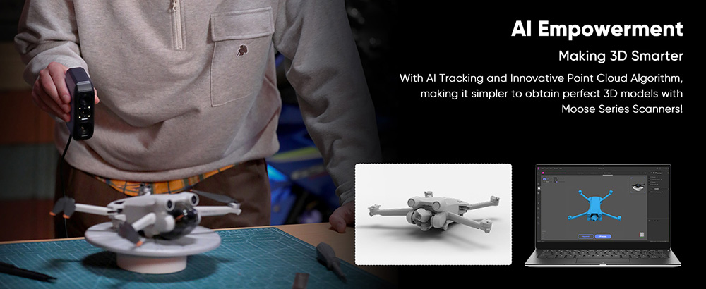 3DMakerpro Moose Lite 3D Scanner, NIR Light Source, 0.05mm Accuracy, 0.10mm Resolution, 24-bit Color Camera, 10fps Frame Rate, Anti-Shake Lenses, Compatible with Windows/MacOS