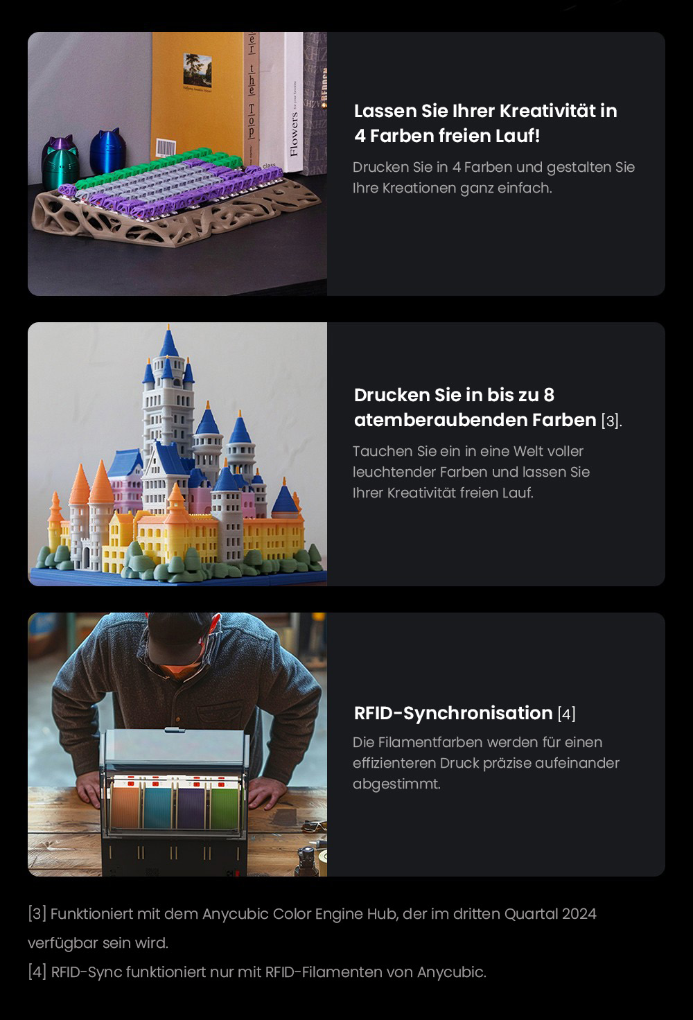 Anycubic Kobra 3 3D Drucker mit ACE Pro Combo + 6kg Creality Hyper-PLA Filament - 2kg Schwarz/Wei&szlig;/Grau
