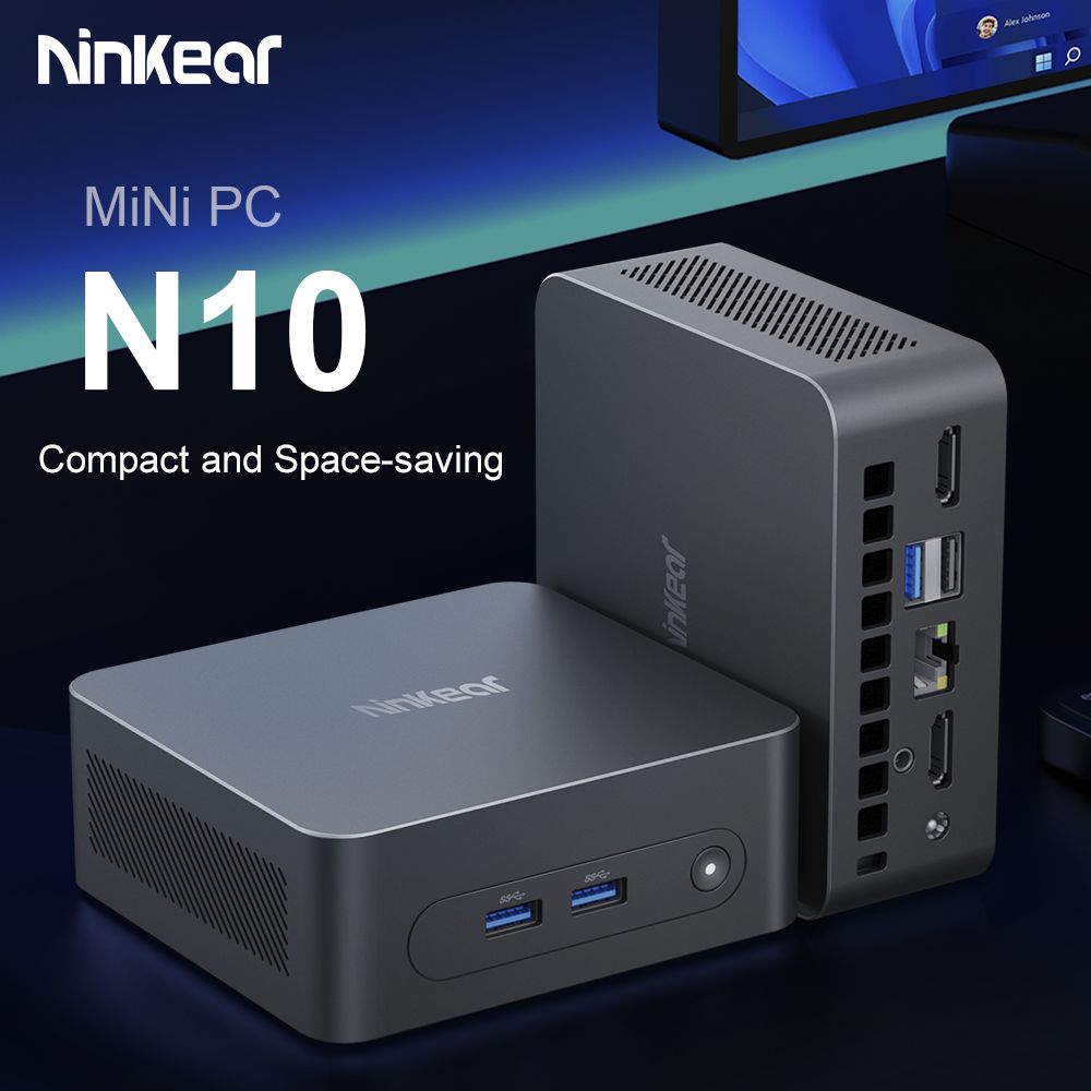 Ninkear N10 Mini PC, Intel N100 4 jadrá max. 3,4 GHz, 16 GB RAM 512 GB SSD, 2*HDMI 2.0 (4K@60Hz) Duálny displej, 2,4/5GHz WiFi Bluetooth 5.0, 3*USB 3.0 1*USB 2.0 1*RJ45 1*Headphone Jack