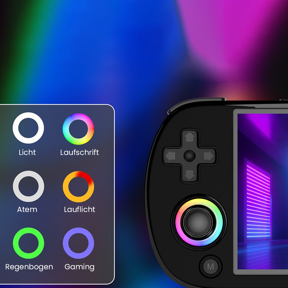ANBERNIC RG40XX H Retro-Spielkonsole mit RGB-Licht, 64 GB TF-Karte mit über 5000 Spielen, LPDDR4 1 GB, 640 x 480P IPS-Bildschirm, 3200 mAh Akku für 6 Stunden Autonomie, Linux-Betriebssystem, 5G WLAN Bluetooth, Moonlight-Streaming – Schwarz