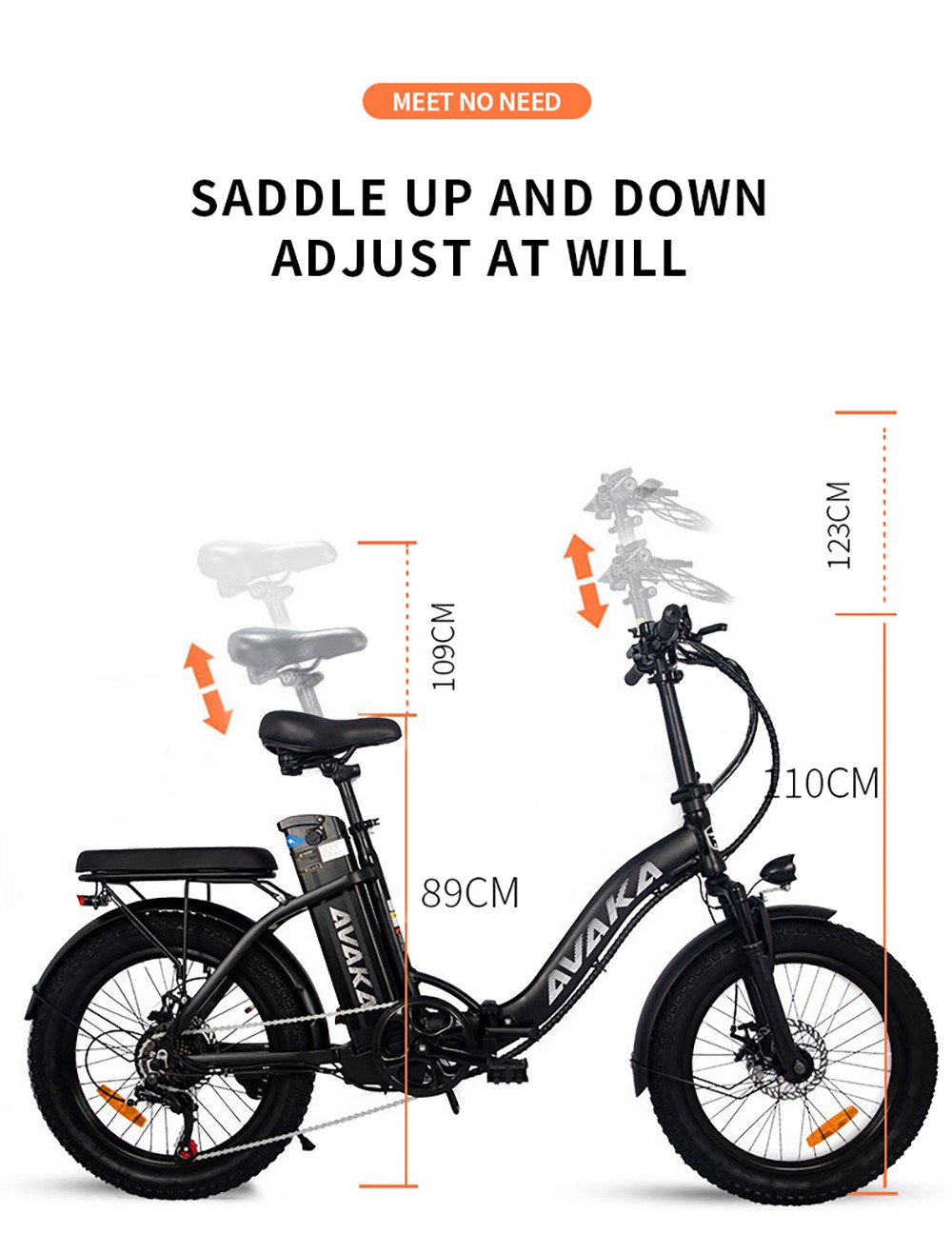 AVAKA BZ20 PLUS Elektrobicykel skladací 20*3,0 palcový s tučnými pneumatikami 500W bezkefový motor 25Km/h max. rýchlosť 48V 18.2Ah batéria 100Km dojazd 120KG max. zaťaženie Dvojkotúčové brzdy Shimano 7-rýchlostné prevody IP54 Vodotesný LCD displej Ráfiky - čierne