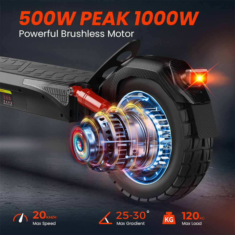 isinwheel T4 Electric Scooter, ABE Version, 1000W Motor, 48V 12.5Ah batéria, 10-palcová pneumatika, max. rýchlosť 20km/h, dojazd 70km, kotúčová brzda, predný & zadný tlmič, ovládanie aplikácie