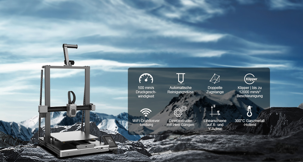 Artillery Sidewinder X4 Plus 3D-Drucker, 500 mm/s Druckgeschwindigkeit, 300 x 300 x 400 mm Bauvolumen, XY-Linearf&uuml;hrungsschiene aus Metall, automatische Nivellierung, effiziente K&uuml;hlventilatoren mit 8000 U/min