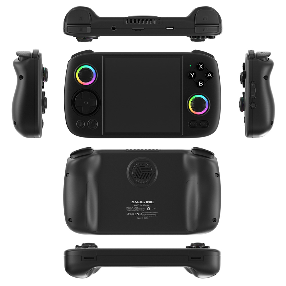 Refurbished ANBERNIC RG Cube Game Console, 8GB LPDDR4X RAM 128GB UFS2.2 Storage, 256GB TF Card 9000+ games, Android 13, 3.95-inch IPS Touchscreen 720*720, 5G WiFi Bluetooth 5.0, Moonlight Streaming, 7 Hours of Playtime, RGB Light - Black