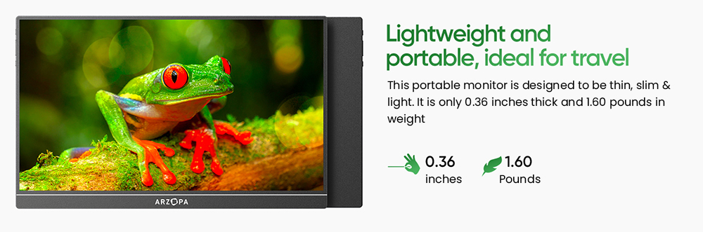 ARZOPA  A1 15.6-inch Portable Monitor,  1920*1080 FHD 16:9 IPS Screen, 60Hz Refresh Rate, 1200:1 Contrast Ratio, 1*Mini HDMI, 2*Full Function Type-C