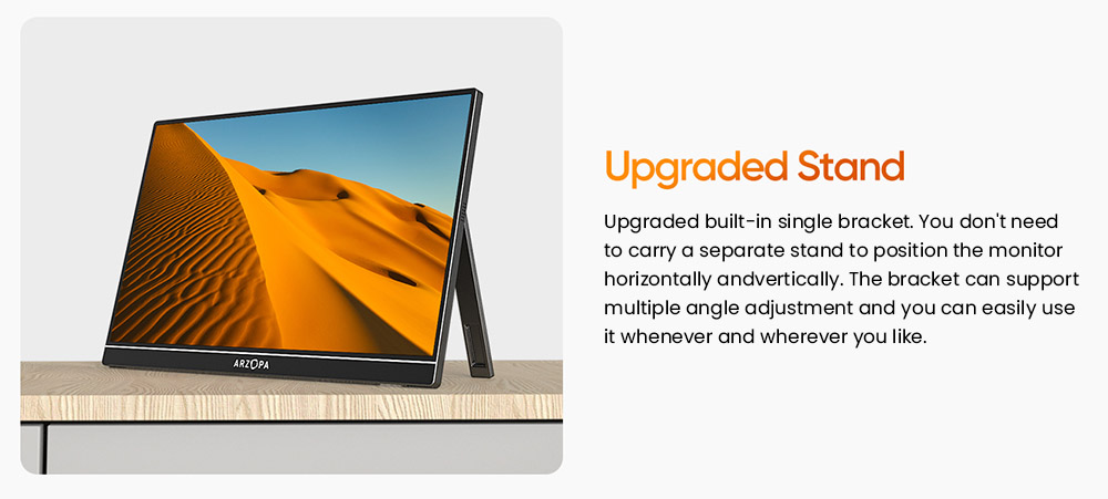 ARZOPA  A1 15.6-inch Portable Monitor,  1920*1080 FHD 16:9 IPS Screen, 60Hz Refresh Rate, 1200:1 Contrast Ratio, 1*Mini HDMI, 2*Full Function Type-C