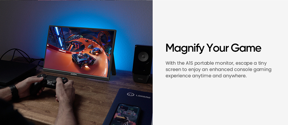 ARZOPA  A1S 14-inch Portable Monitor, 1920*1080 FHD 16:9 IPS Screen, 60Hz Refresh Rate, 1W*2 Built-in Speakers, 1*Mini HDMI, 2*Full Function Type-C, External Monitor for Laptop PC Phone Xbox PS4/5 Switch