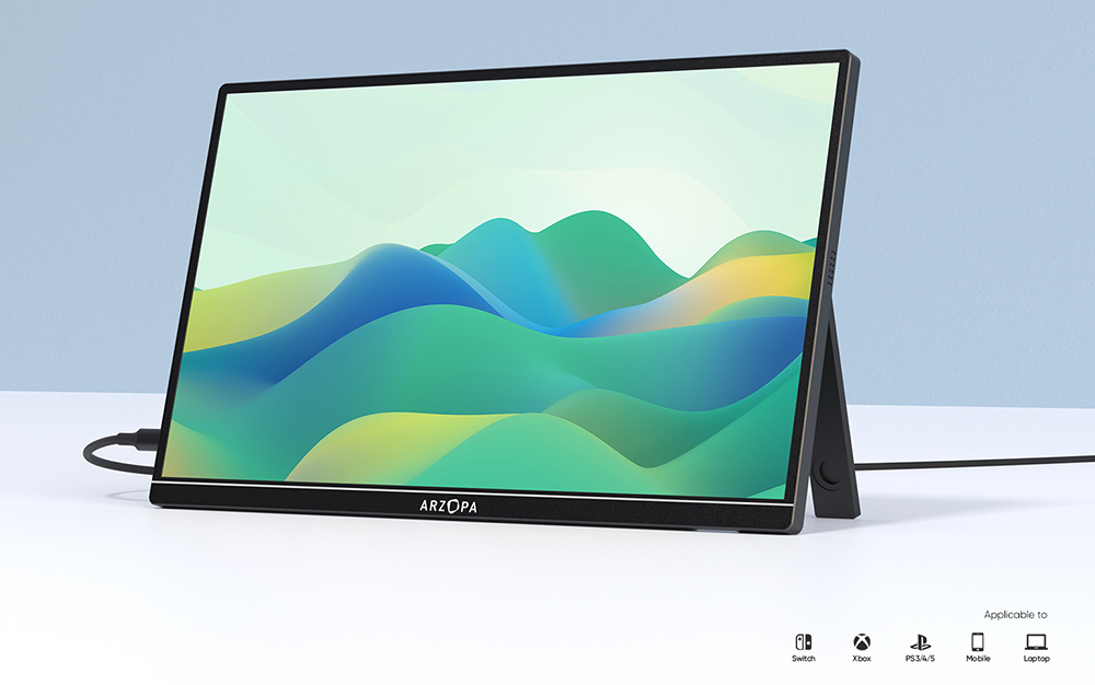 ARZOPA  A1S 14-inch Portable Monitor, 1920*1080 FHD 16:9 IPS Screen, 60Hz Refresh Rate, 1W*2 Built-in Speakers, 1*Mini HDMI, 2*Full Function Type-C, External Monitor for Laptop PC Phone Xbox PS4/5 Switch