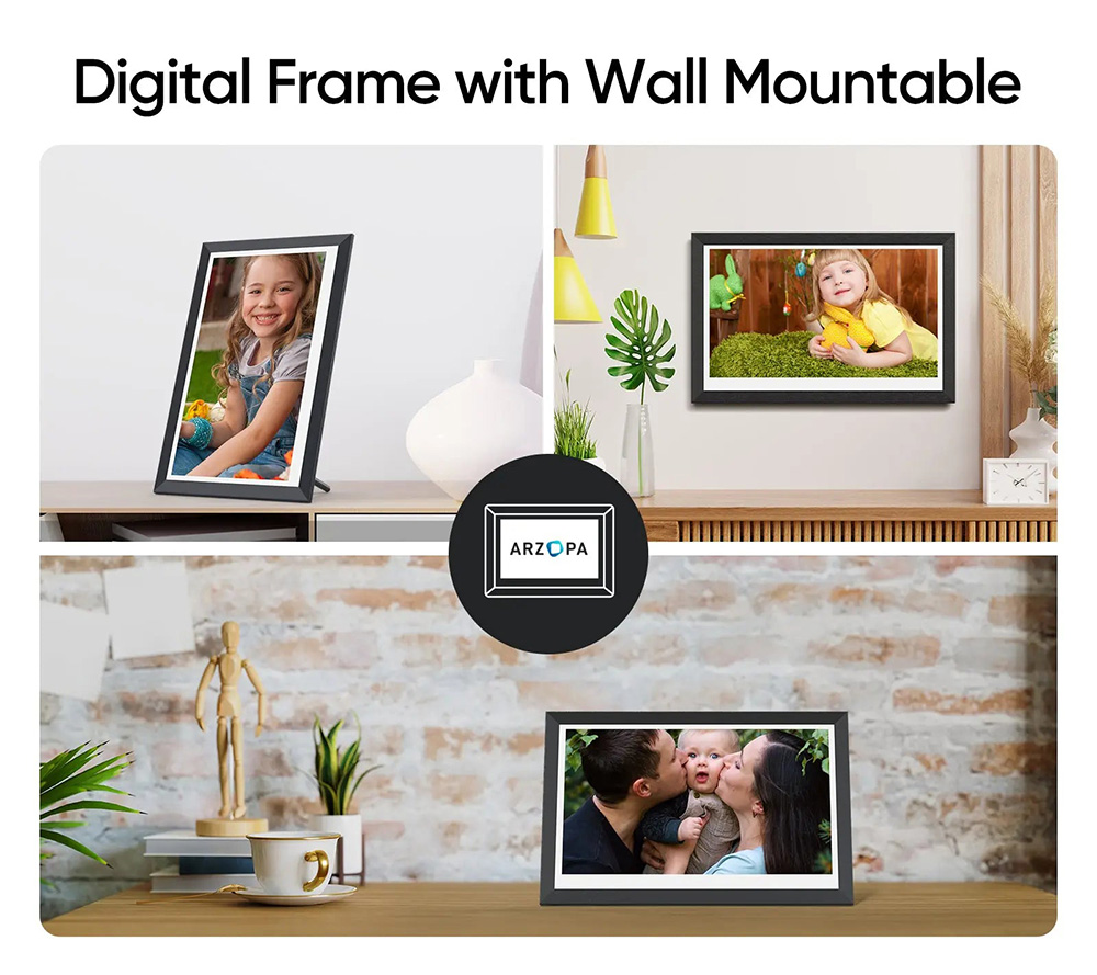 ARZOPA P101W 10.1-inch Digital Photo Frame, 1280*800 IPS Touch Screen, 32GB Storage, Auto-Rotate & Slideshow
