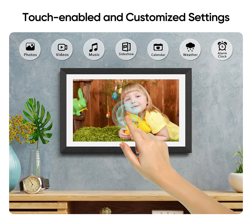 ARZOPA P101W 10.1-inch Digital Photo Frame, 1280*800 IPS Touch Screen, 32GB Storage, Auto-Rotate & Slideshow
