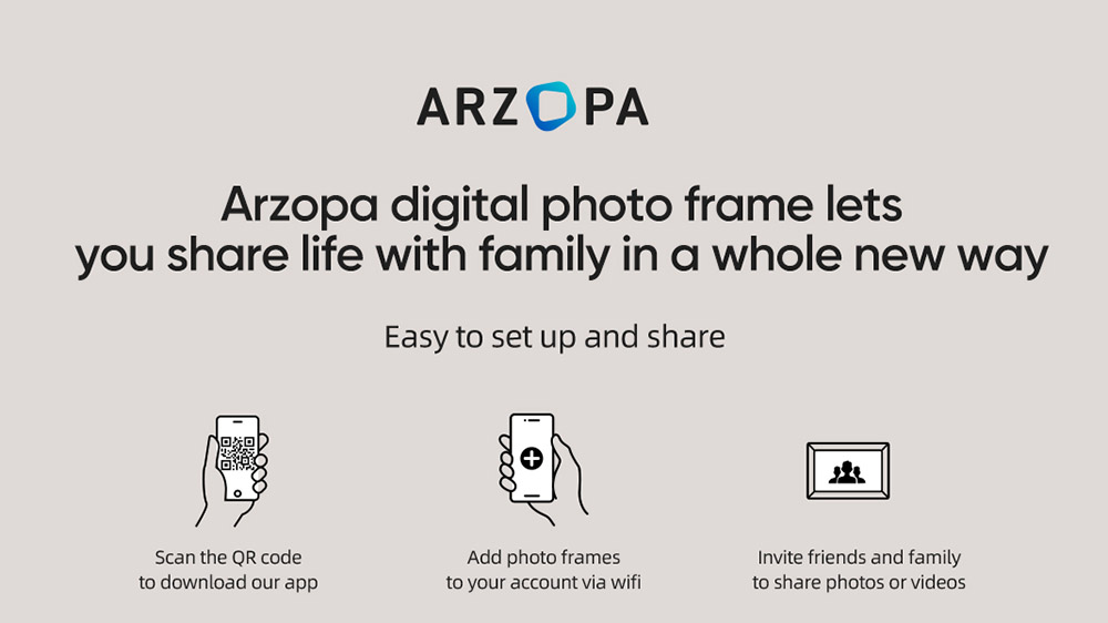 ARZOPA P101W 10.1-inch Digital Photo Frame, 1280*800 IPS Touch Screen, 32GB Storage, Auto-Rotate & Slideshow