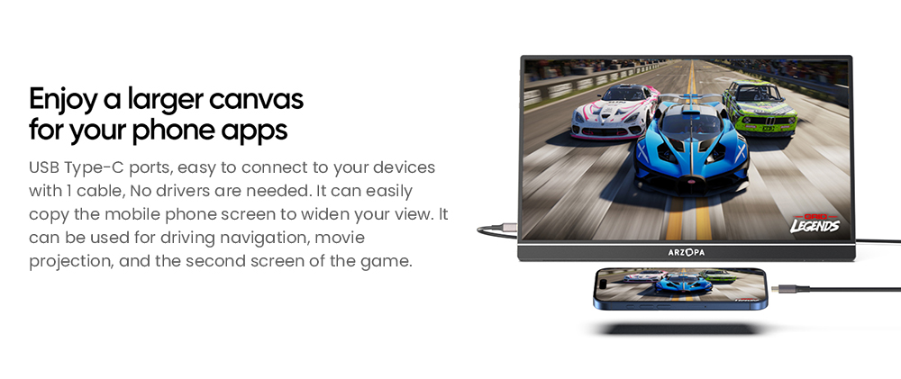 ARZOPA Z1FC 16.1-inch Portable Gaming Monitor, 144Hz Refresh Rate, 1920*1080 FHD 16:9 IPS Screen, Built-in Speakers, 1*Mini HDMI, 2*Full Function Type-C, Second Screen for Laptop, PC, Phone, PS4/5, Mac, Xbox, Switch