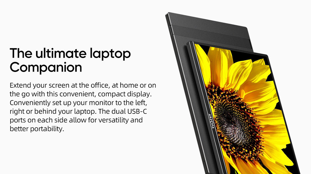ARZOPA Z1RC 16 hüvelykes hordozható monitor, 2560*1600 QHD 16:10 IPS képernyő, 60Hz frissítési gyakoriság, 100% sRGB, 1W*2 beépített hangszóró, 1*Mini HDMI, 2*Teljes funkcionalitású Type-C