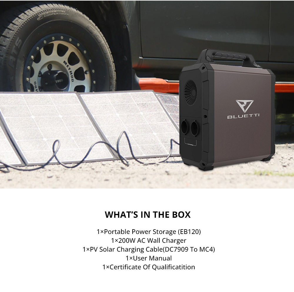 BLUETTI EB120 1000W Portable Power Station, 1200Wh Lithium Battery Solar Generators Power Supply with 2 x 220V AC Outlet