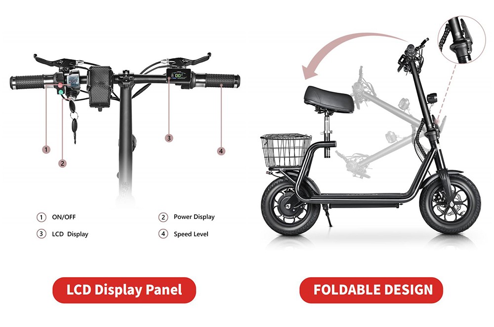 BOGIST M5 Pro Electric Scooter Seat and Cargo Carrier, 12 Inch Pneumatic Tire, 500W Motor, up to 40KM/H Shock Aborsbing