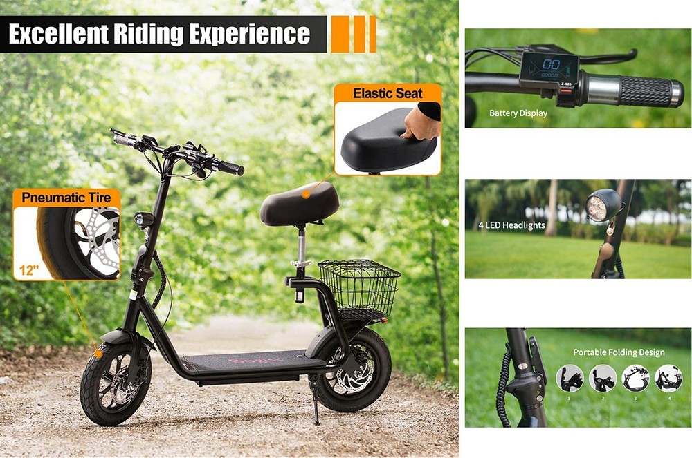 BOGIST M5 Pro Electric Scooter Seat and Cargo Carrier, 12 Inch Pneumatic Tire, 500W Motor, up to 40KM/H Shock Aborsbing