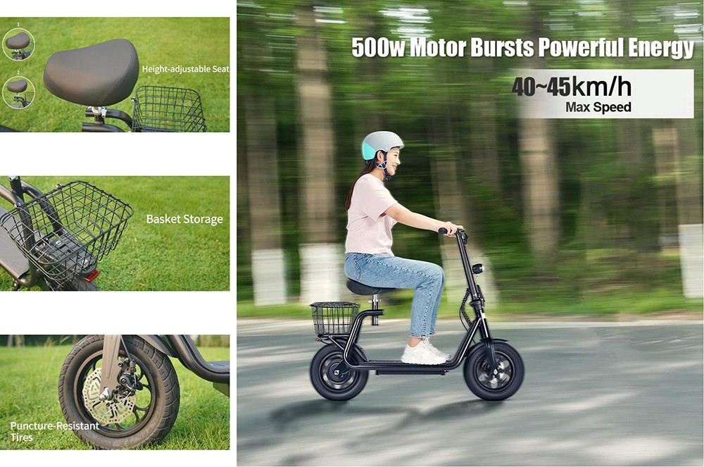BOGIST M5 Pro Electric Scooter Seat and Cargo Carrier, 12 Inch Pneumatic Tire, 500W Motor, up to 40KM/H Shock Aborsbing
