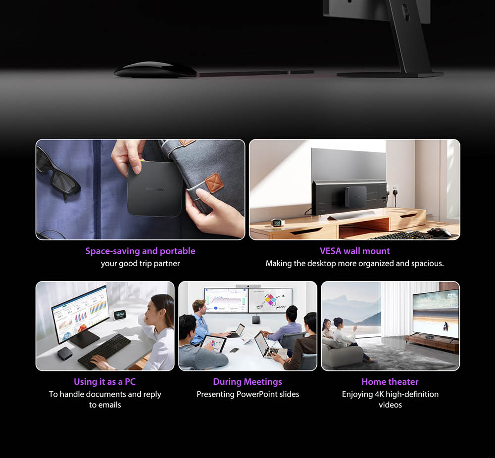 Blackview MP80 Mini-PC, Intel N95 4 Kerne bis zu 3,4 GHz, 16 GB LPDDR5 RAM 512 GB SSD, 3 * HDMI Dreifach-Bildschirm-Display, 2,4/5 GHz Dual-Band-WLAN Bluetooth 4.2, 3 * USB 3.0, 2 * RJ45, 1 * 3,5 mm HP/MIC TRRS