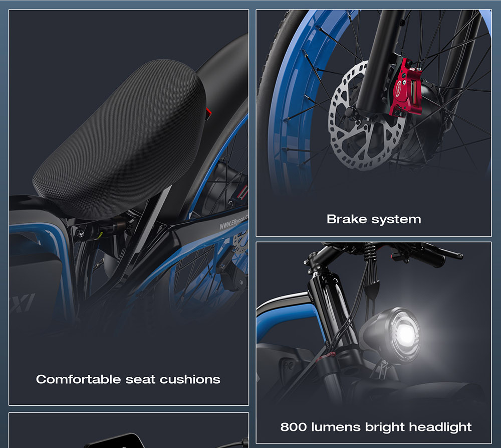 E·Bycco EB9 Electric Bike, 2*1000W Motor, 52V 23AH Battery, 26*4.0 palcové tučné pneumatiky, max. rýchlosť 55 km/h, max. dojazd 130 km, hydraulické kotúčové brzdy, plné odpruženie, 7-rýchlostný prevod Shimano, LCD displej