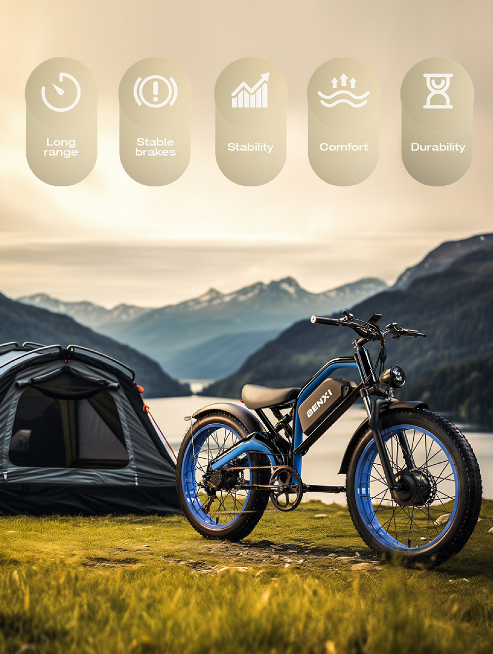 E·Bycco EB9 Electric Bike, 2*1000W Motor, 52V 23AH Battery, 26*4.0 palcové tučné pneumatiky, max. rýchlosť 55 km/h, max. dojazd 130 km, hydraulické kotúčové brzdy, celoodpružené, 7-rýchlostný prevod Shimano, LCD displej