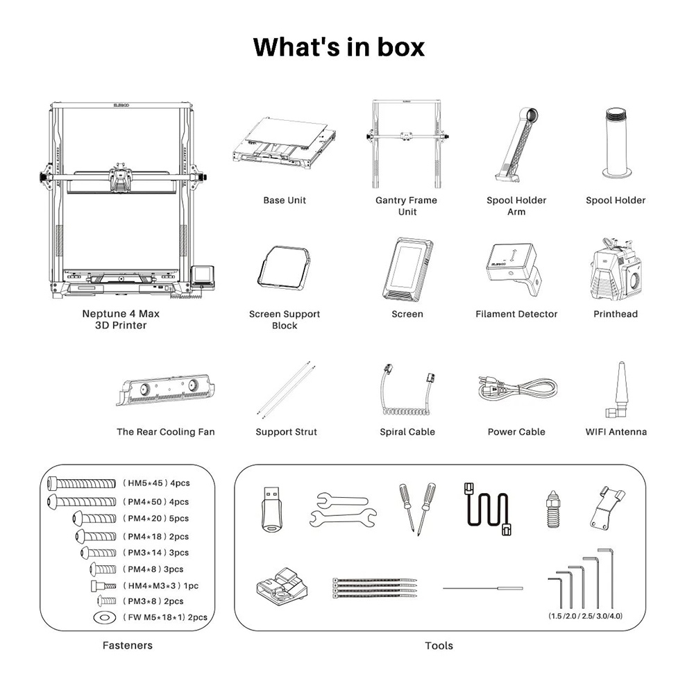 Refurbished ELEGOO Neptune 4 Max 3D Printer, Auto Leveling, 500 mm/s Max Printing Speed, Klipper Firmware, 300 Celsius High-temperature Nozzle, Cooling Fan, WiFi Connection, 420*420*480mm