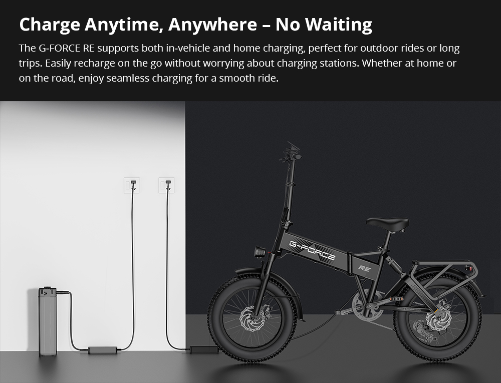 G-FORCE RE Elektrofahrrad, 250-W-Motor, 48-V-15,6-Ah-Akku, 20 x 4 Zoll gro&szlig;e Fat-Reifen, 25 km/h H&ouml;chstgeschwindigkeit, 80 km Reichweite, hydraulische Scheibenbremsen, Doppelfederung, LCD-Display &ndash; Schwarz