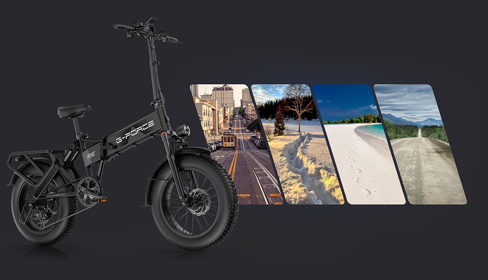 G-FORCE RE Elektrofahrrad, 250-W-Motor, 48-V-15,6-Ah-Akku, 20 x 4 Zoll gro&szlig;e Fat-Reifen, 25 km/h H&ouml;chstgeschwindigkeit, 80 km Reichweite, hydraulische Scheibenbremsen, Doppelfederung, LCD-Display &ndash; Schwarz