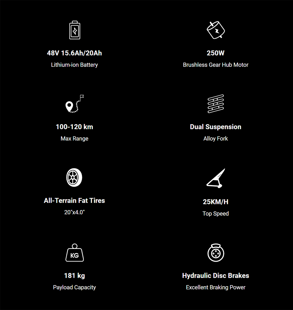 G-FORCE RE ST Elektrofahrrad, 250-W-Motor, 48-V-15,6-Ah-Akku, 20 x 4 Zoll gro&szlig;e Fatbike-Reifen, 25 km/h H&ouml;chstgeschwindigkeit, 80 km Reichweite, hydraulische Scheibenbremsen, Doppelfederung, LCD-Display &ndash; Wei&szlig;