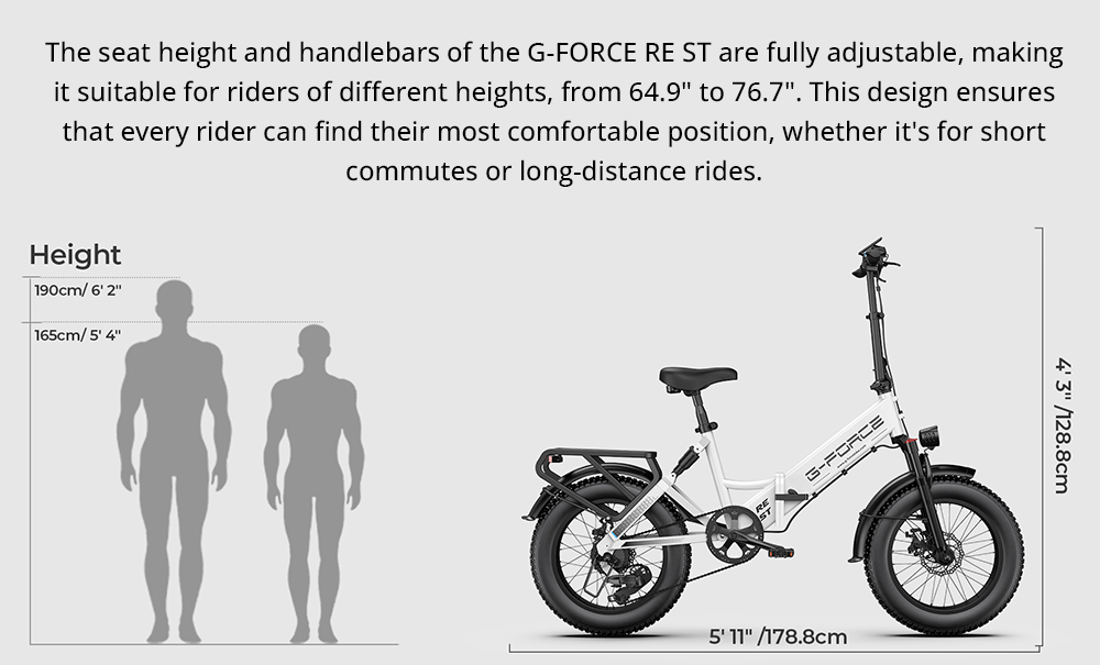 G-FORCE RE ST Elektrofahrrad, 250-W-Motor, 48-V-15,6-Ah-Akku, 20 x 4 Zoll gro&szlig;e Fatbike-Reifen, 25 km/h H&ouml;chstgeschwindigkeit, 80 km Reichweite, hydraulische Scheibenbremsen, Doppelfederung, LCD-Display &ndash; Wei&szlig;
