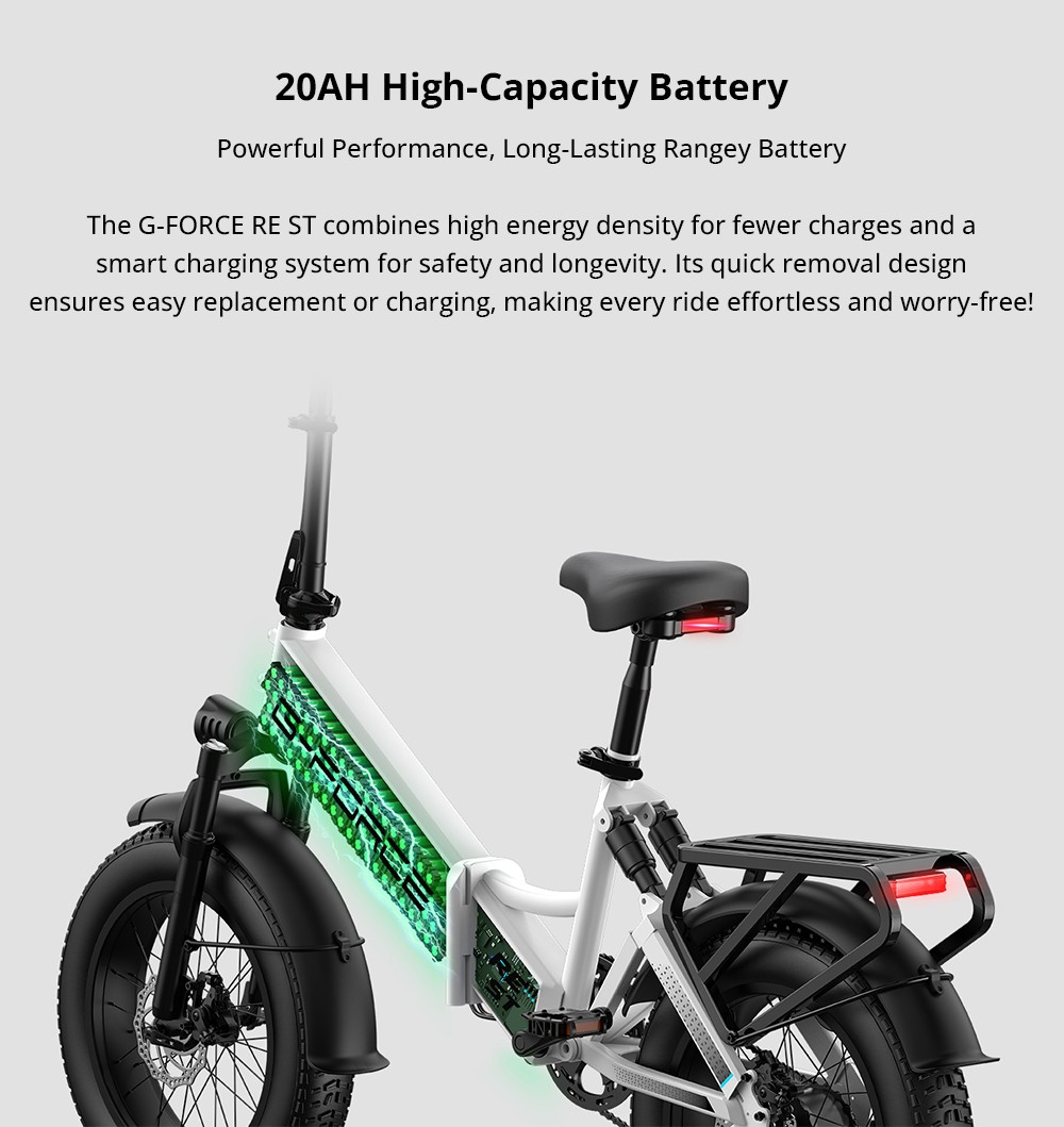 G-FORCE RE ST Elektrofahrrad, 250-W-Motor, 48-V-15,6-Ah-Akku, 20 x 4 Zoll gro&szlig;e Fatbike-Reifen, 25 km/h H&ouml;chstgeschwindigkeit, 80 km Reichweite, hydraulische Scheibenbremsen, Doppelfederung, LCD-Display &ndash; Wei&szlig;