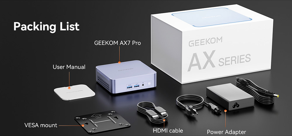 GEEKOM AX7 Pro Mini PC, AMD Ryzen R9 7940HS 8 Core Max 5.2GHz, 32GB DDR5 5600MHz RAM 2TB SSD, USB3.2 Type-C (4K)+USB4.0 (8K)+2*HDMI2.0 (4K) Displej so štyrmi obrazovkami, WiFi 6E Bluetooth 5.2, 3*USB3.2, 1*USB2.0, 1*2.5G RJ45 1*Audio Jack, chladenie IceBlast